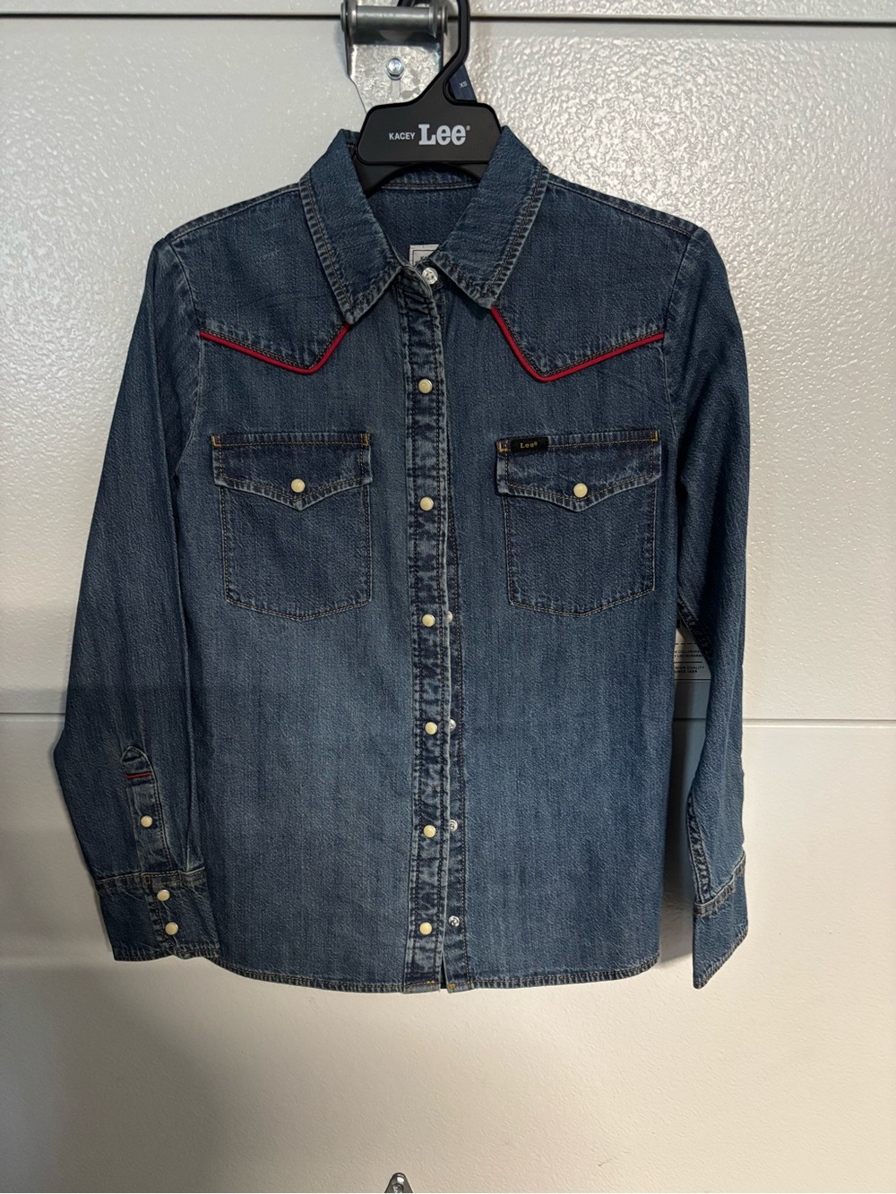 Lee Women's Dark Blue Denim Western Shirt with Red Trim